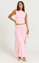 Nancy Maxi Skirt - Gathered Waist Skirt in Pink