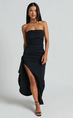 Andrea Midi Dress - Strapless Ruffle Dress in Black