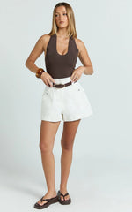 Kayla Shorts - High Waisted A Line Denim Shorts in Ecru