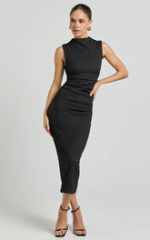 Aleks Midi Dress - High Neck Bodycon Dress in Black
