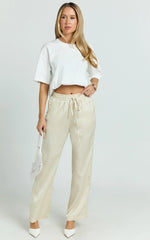 Jinky Pants - Satin Drawstring Pants in Off White