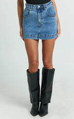 Lara Mini Skirt - High Waisted Denim Skirt in Dark Blue Wash