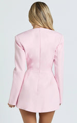 Ninette Mini Dress - V Neck Tulip Hem Blazer Dress in Pink