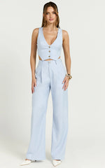Izara Trousers - Mid Rise Relaxed Straight Leg Tailored Trousers in Light Blue