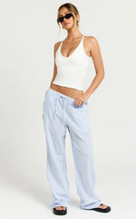 Harlo Pants - Mid Waisted Relaxed Leg Stripe Pants in Blue/ White