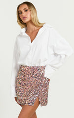 Ingrid Mini Skirt - Sequin Skirt in Pink Multi