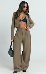 Inez Pants - High Waisted Barrell Leg Tailored Pants in Olive