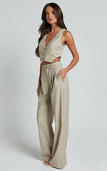 Izara Trousers - Mid Rise Relaxed Straight Leg Tailored Trousers in Oatmeal