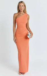 Criselda Maxi Dress - One Shoulder Maxi Dress in Orange