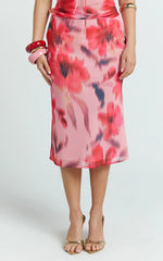 Claudia Maxi Skirt - Floral Bias Cut Skirt in Pink Floral