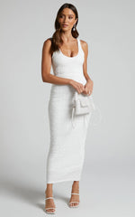 Novida Midi Dress - Textured Bodycon Dress in White