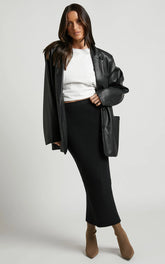 Andalucia Midi Skirt - Ribbed Side Split Skirt in Black