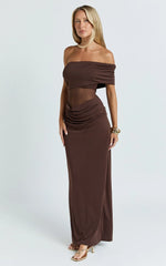 Riley Maxi Dress - Gathered Over Bust Dress in Chocolate