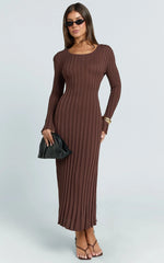 Blaire Midi Dress - Long Sleeve Tie Back Flare Dress in Dark Chocolate