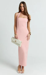 Salome Midi Dress - Halter Neck Column Dress in Pink