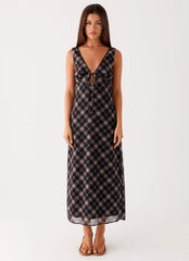 Gianna Midi Dress - Taupe Check