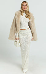 Kathleen Maxi Skirt - Mid Rise Ruched Wide Band Fishtail Jersey Skirt in Cream