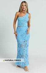 Charlene Maxi Skirt - Crochet Fit And Flare Skirt in Blue