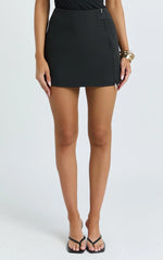 Inez Mini Skirt - Mid Waist Zip Detail Skirt in Black