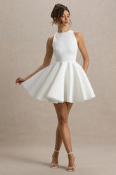 Waverly | White Racer-Neck Sleeveless Skater Mini Dress