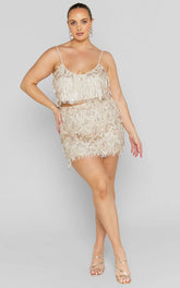 Khrizza Mini Skirt - Sequin Diamond Mesh Skirt in Gold