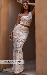 Charlene Maxi Skirt - Crochet Fit And Flare Skirt in White