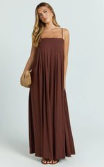 Cloe Midi Dress - Pleated Detail Dress in Chocolate