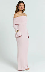 Pietra Maxi Dress - Knit Off Shoulder Dress in Baby Pink