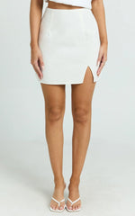 Mindy Mini Skirt - Linen Look A Line Side Split Skirt in White