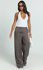 Grace Pants - Low Rise Elasticated Waist Wide Leg Pants in Slate Grey