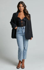 Lara Bodysuit - Lace Detail Sweetheart Short Sleeve Bodysuit in Black