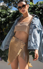 Charity Mini Skirt - Asymmetrical Mesh Skirt in Gold