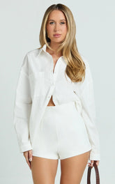 Dahlia Shorts - Paneled High Waisted Tailored Mini Shorts in White