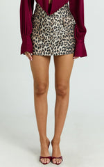 Mariabella Mini Skirt - Leopard High Rise A Line Skirt in Leopard