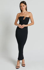 Alberta Maxi Dress - Strapless bust detail textured dress in Black