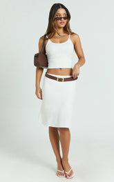 Gina Midi Skirt - Knee Length Slip Skirt in Cream