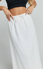 Bree Midi Skirt - Tie Waist Linen Look A Line Skirt in White