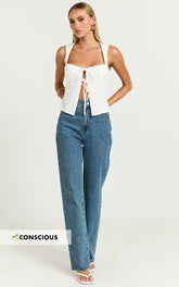 Dexter Jeans - High Waisted Straight Leg Denim Jeans in Dark Blue Wash