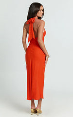 Adele Midi Dress - Halter Plunge Bias Cut Dress in Orange
