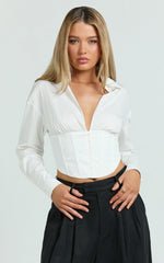 Jacintha Top - Hook and Eye Front Shirt Top in White