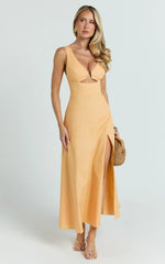 Jaycee Midi Dress - V Neck Trim Detail Fit And Flare Dress in Orange