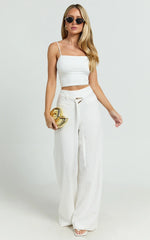 Kyra Pants - Linen Look Belted Wide Leg Pants in White