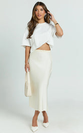 Georgine Midi Skirt - Mid Waist Slip Skirt in Cream
