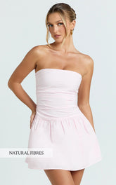 Donatella Mini Dress - Strapless Drop Waist Dress in Pink