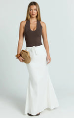 Jonah Maxi Skirt - Mid Waisted Linen Blend Maxi Skirt in Off White