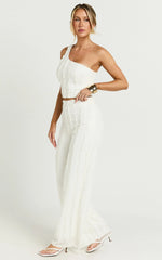 Almarie Pants - Mid Waisted Wide leg Textured Pants in Off White