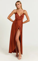 Mine Would Be You Midi Dress - Wrap Dress in Copper Satin