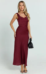 Dara Midi Dress - Low Neck Sleeveless Slip Dress in Wine