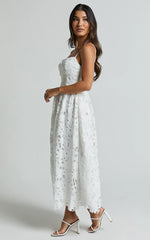 Deborah Midi Dress - Strappy Sweetheart Neck Corset Lace Dress in White
