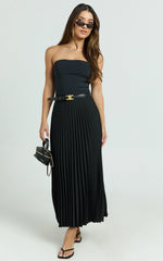 Harlee Midi Skirt - Pleated High Waist A Line Skirt in Black